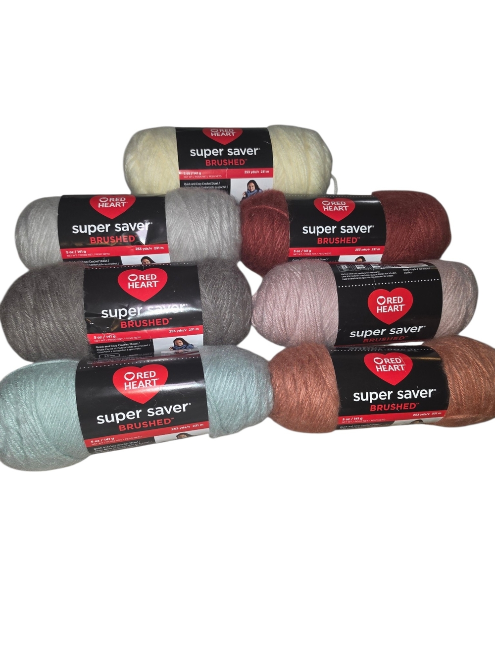 RARE Retired Red Heart Super Saver Brushed Yarn 7 Skein Lot Discontinued Colors